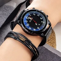 fashion quartz mens watches large dial digital scale wristwatch bracelets 2pcs set business wrist watch clock men gift with box