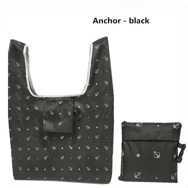 Anchor Black GABWE, новая переработанная сумка для покупок с фламинго, эко многоразовая сумка для покупок с короткими ручками, Сумка с мультяшным цветочным рисунком, складная сумка на плечо, сумки с принтом - Цвет: Anchor Black