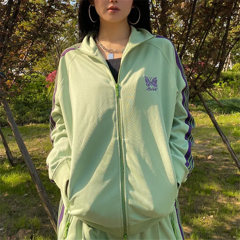 

Stripes Needles AWGE Jackets Men Women 1:1 Japan Butterfly Embroidery AWGE Coats Needles Jacket With Tag