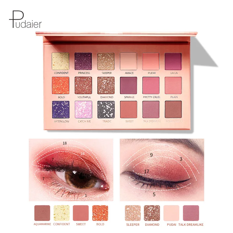 Палетка глазурованных теней для век Pudaier Beauty 18 цветов макияж блестящий пигмент
