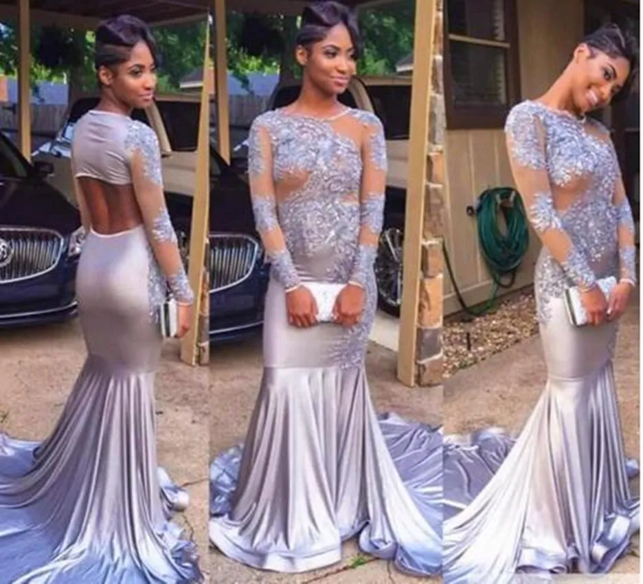 Silver Long Sleeve Mermaid Evening Dresses Luxury Bespoke Womens Gowns For Party Shiny Sequin And Lace Appliques Dercation | Свадьбы и