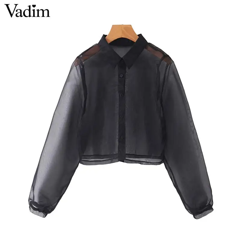 Vadim женский сексуальный черный прозрачный укороченный топ стиль длинный рукав