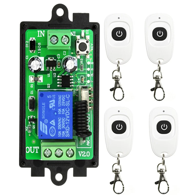 

DC12V 24V 1CH Wireless Remote Control LED Light Switch Relay Output Radio Controller RF Transmitter And 315/433 MHz Receiver