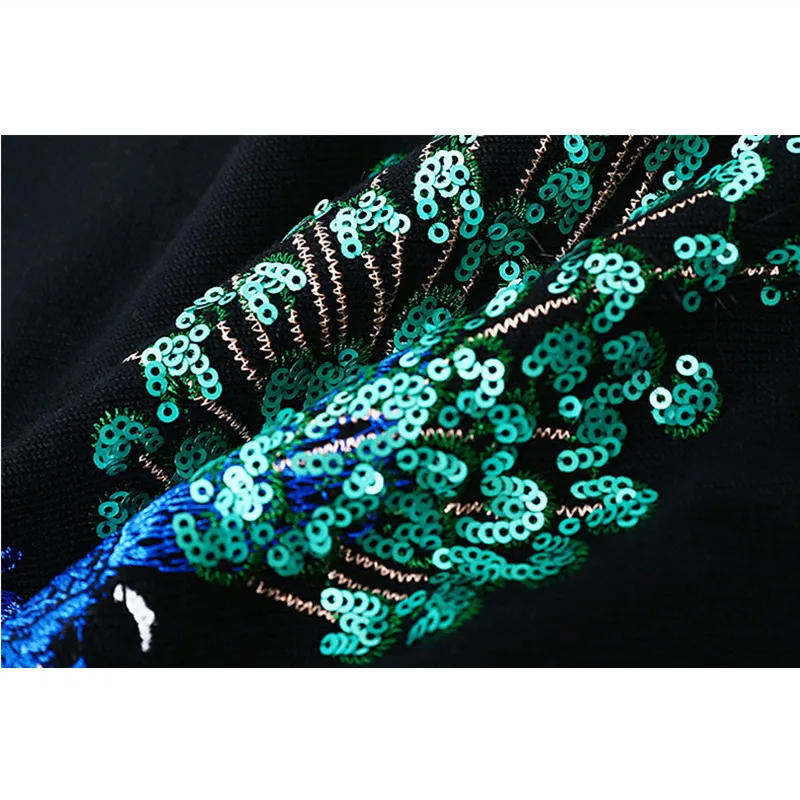 

Plus Size Women Pullover Long Sweater sequins Embroidery Peacock Loose Knitted Black Sweaters Dress Womens Knitwear Clothing