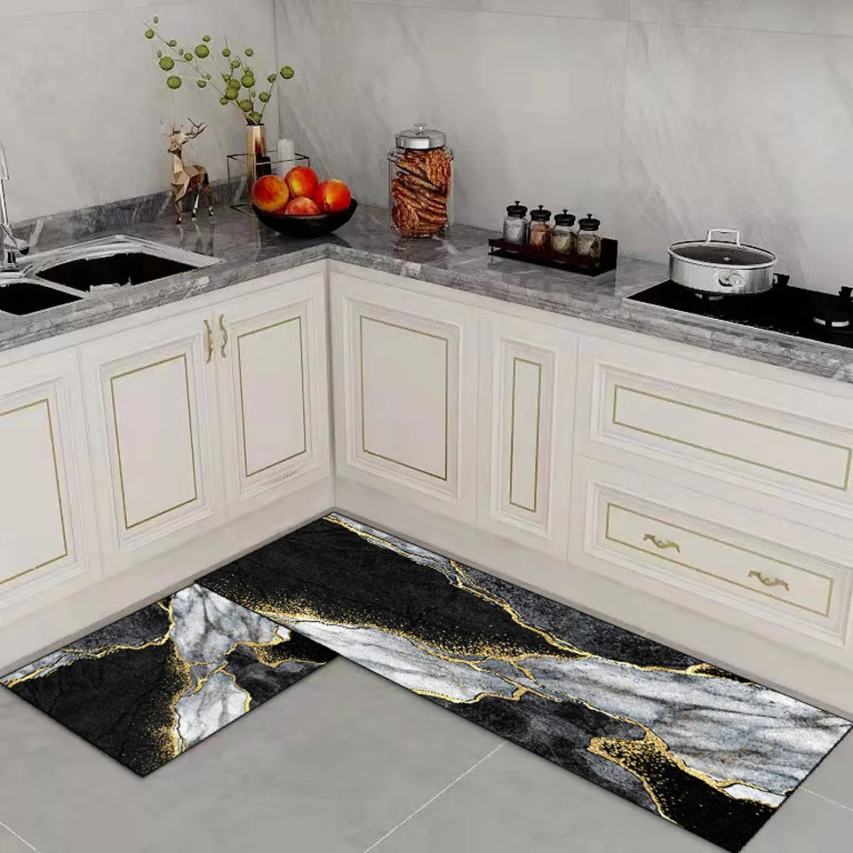 Мраморный ковер для кухонного пола скандинавский стиль абстрактный черный
