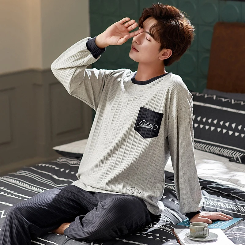 

Men's long sleeve cotton pajamas, high-end Korean pajamas, pajamas, home clothes, 2021.