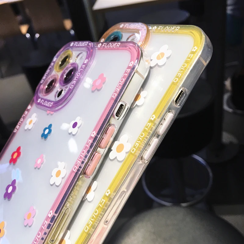 Fashion Colorful Flowers Daisy Clear Phone Case For iPhone 14 Pro Max 13 12 11 X XS XR 7 8 Plus SE 2020 Transparent Soft Cover