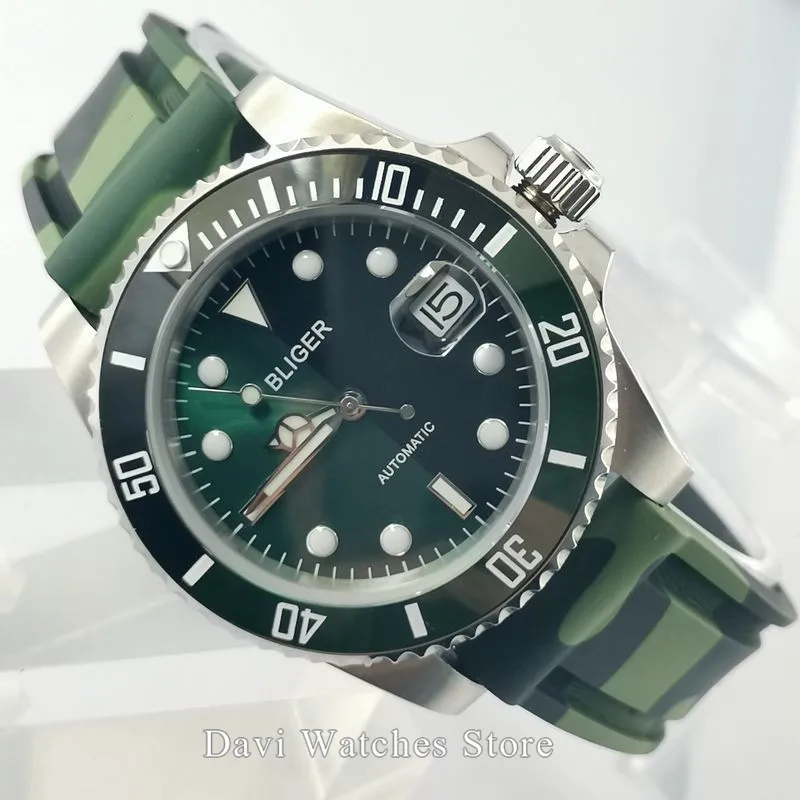 Мужские часы Bliger 40 мм GMT светящийся водонепроницаемый резиновый ремешок