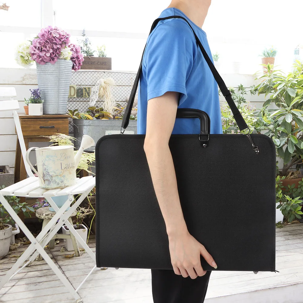 

ANENG New Blcak PVC Portable Painting Plate Bag A3 Drawing Sketch Board Storage File Bag Document Simple Design Light Weight