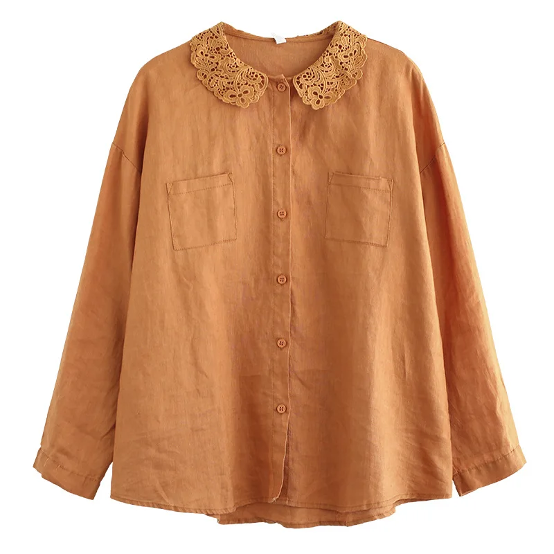 

2021 Spring New Cotton Linen Vintage Casual Loose Shirt Women's Blouse Top