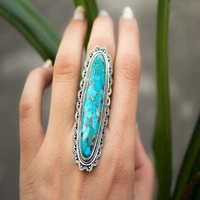 fashion man wedding solid alloy big blue copper turquoise gemstone mens coctail ring jewelry size 6 11