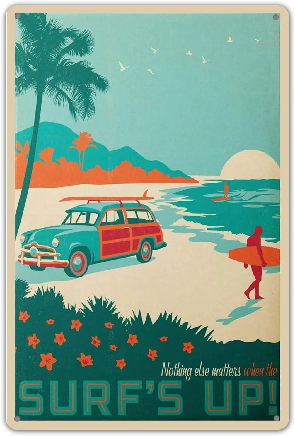 

HAIMAX for Ranch Barber Shop Laundry Room Gym Outdoor Decor Metal Signs Unique Unique Tin Sign Retro Deco Surfer Car Palm 8x12