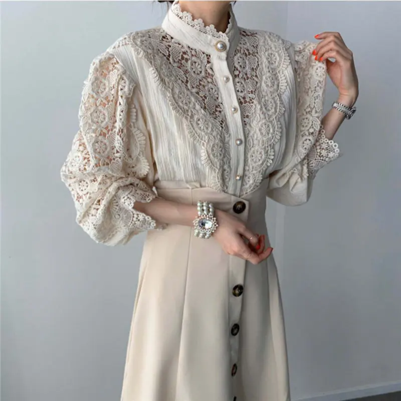 Женская блузка модная 2020 милая шикарная открытая Лоскутная кружевная элегантная