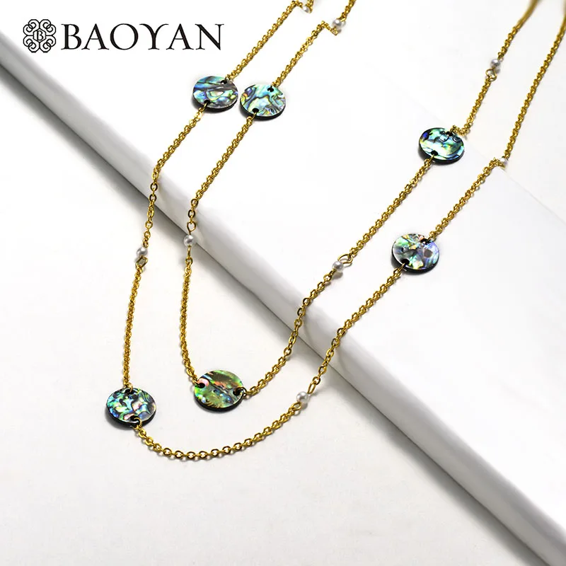 Baoyan, простое ожерелье из нержавеющей стали, модное ожерелье с кулоном, ожерелье с раковиной, уникальное золотое покрытие, длинная цепочка, ожерелье для женщин