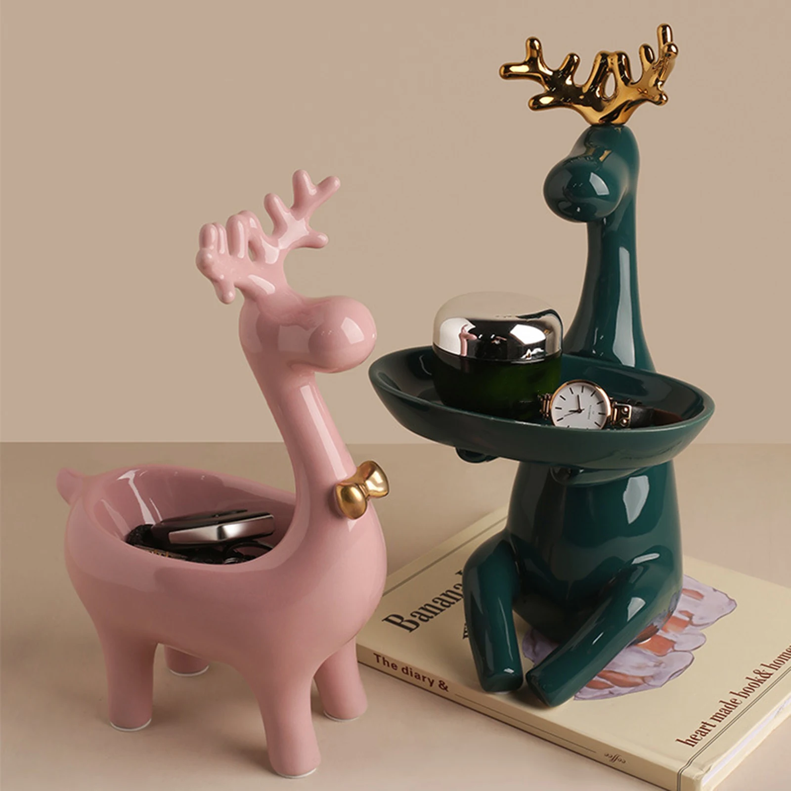 

Подносы художественные, настольные маленькие украшения для дома и гостиной, 2 цвета, современные симпатичные керамические Миниатюрные моде...