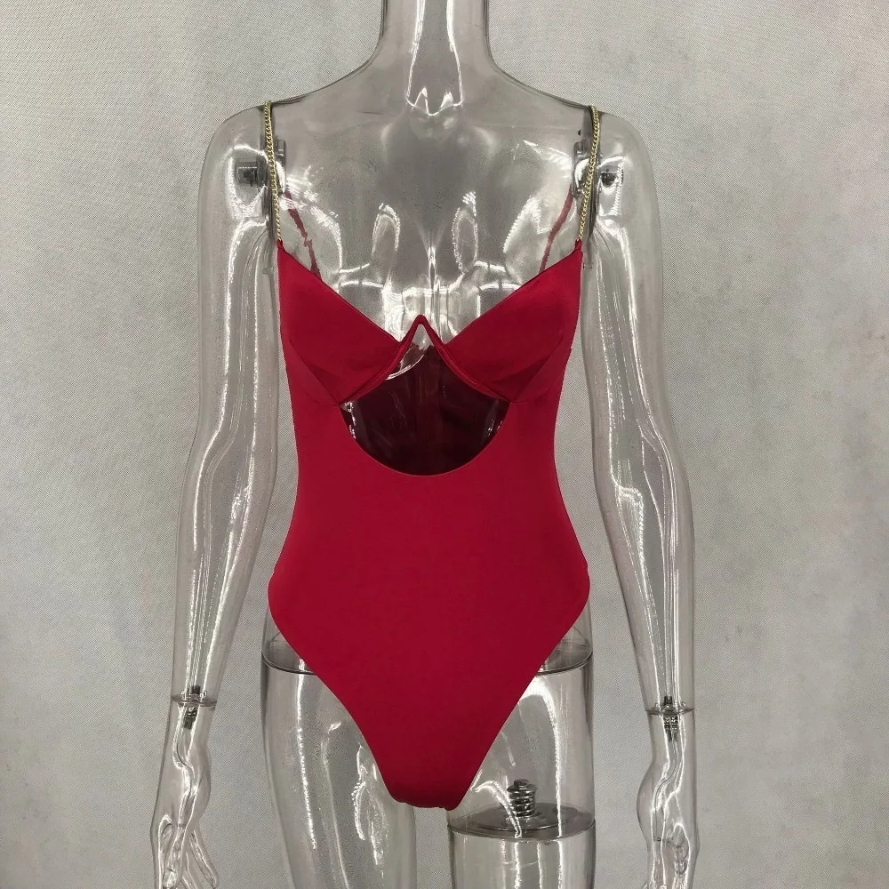 Женское боди с открытой спиной Облегающий комбинезон цепочкой клубный вечерние