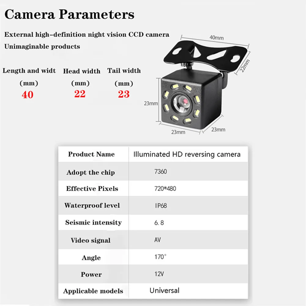 Car Rear View Camera 4LED Night Vision Reversing Automatic Parking Monitor CCD IP68 Waterproof 170 Degree High-Definition Image |