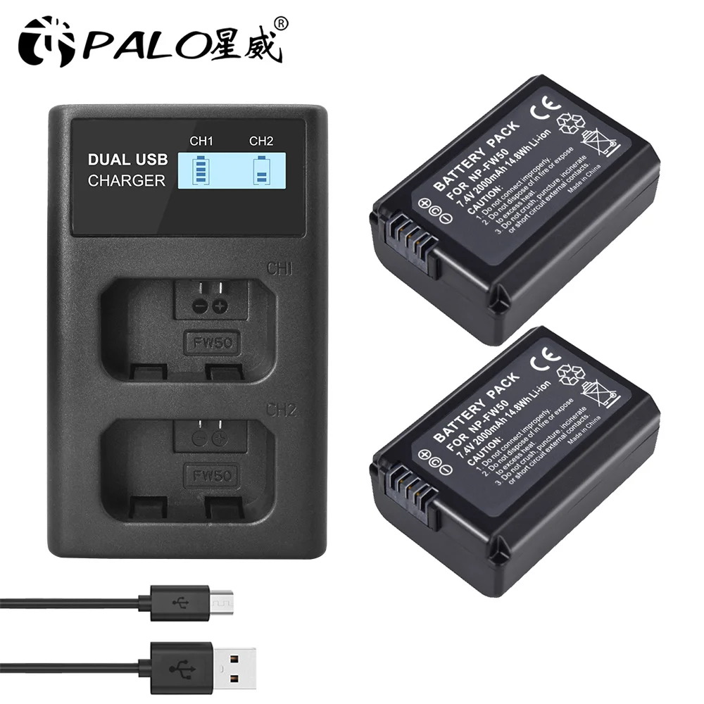 Аккумулятор для камеры PALO NP FW50 и двойное зарядное устройство USB с ЖК дисплеем