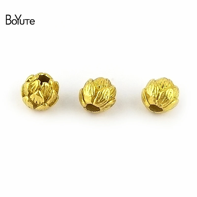 

BoYuTe Wholesale (10 Pieces/Lot) 8MM Metal Brass Ball Lotus Beads Diy Jewelry Accessories for Bracelet Necklace Making
