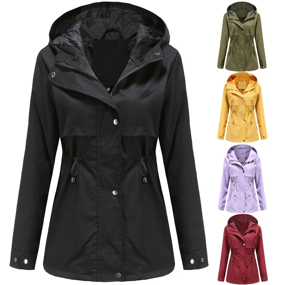 

Модный женский однотонный тренчкот с капюшоном с длинным рукавом Зимний Теплый Женский тренчкот на молнии женская верхняя одежда # g3