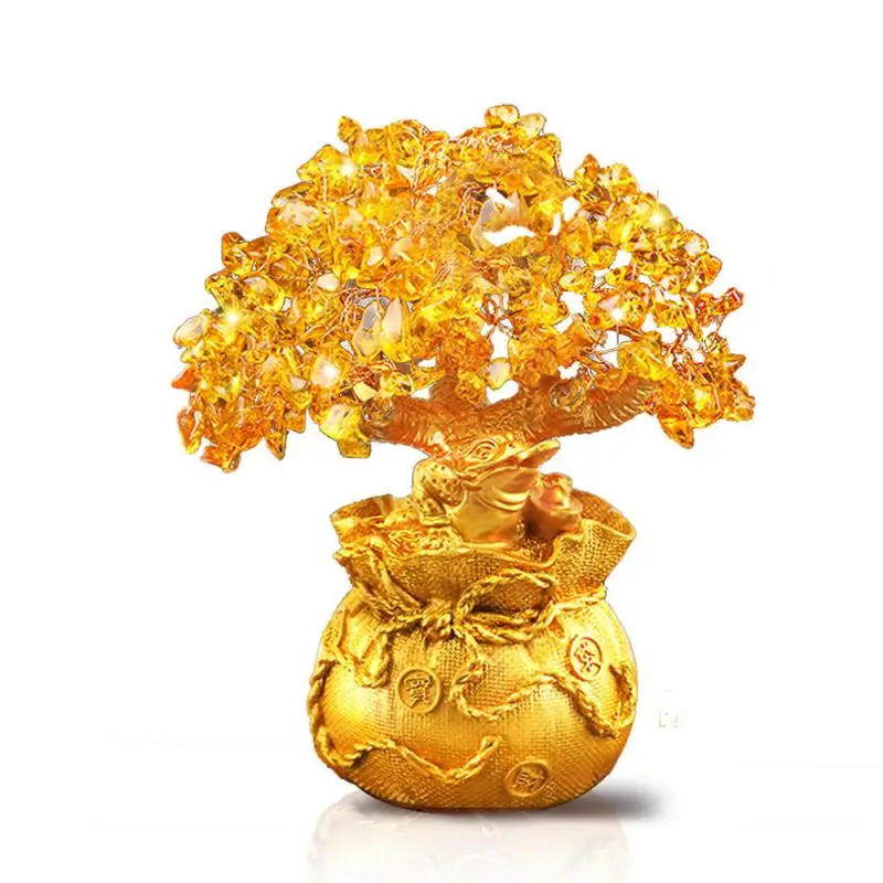 

Resin Crafts Ornaments Golden Natural Citrine Lucky Money Tree Cash Cow Business Craft New Home Gift Ingot Tree Decor Sculpture