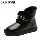 Женские зимние сапоги CXJYWMJL из натуральной кожи, шерстяные модные зимние теплые сапоги на цепочке, женские ботинки в британском стиле, обувь большого размера 42