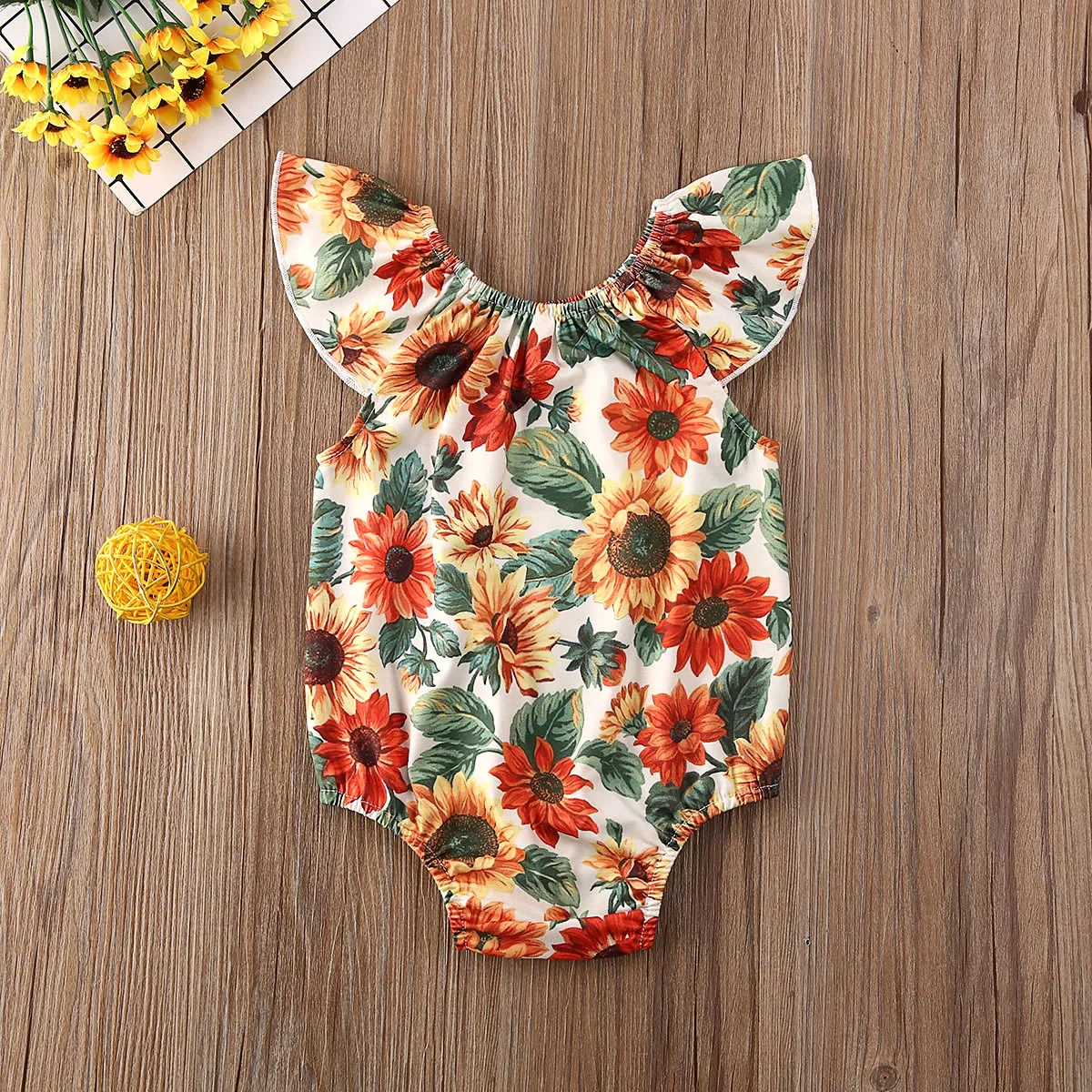 2020 Детская летняя одежда новорожденный младенец девочка Подсолнух красочные