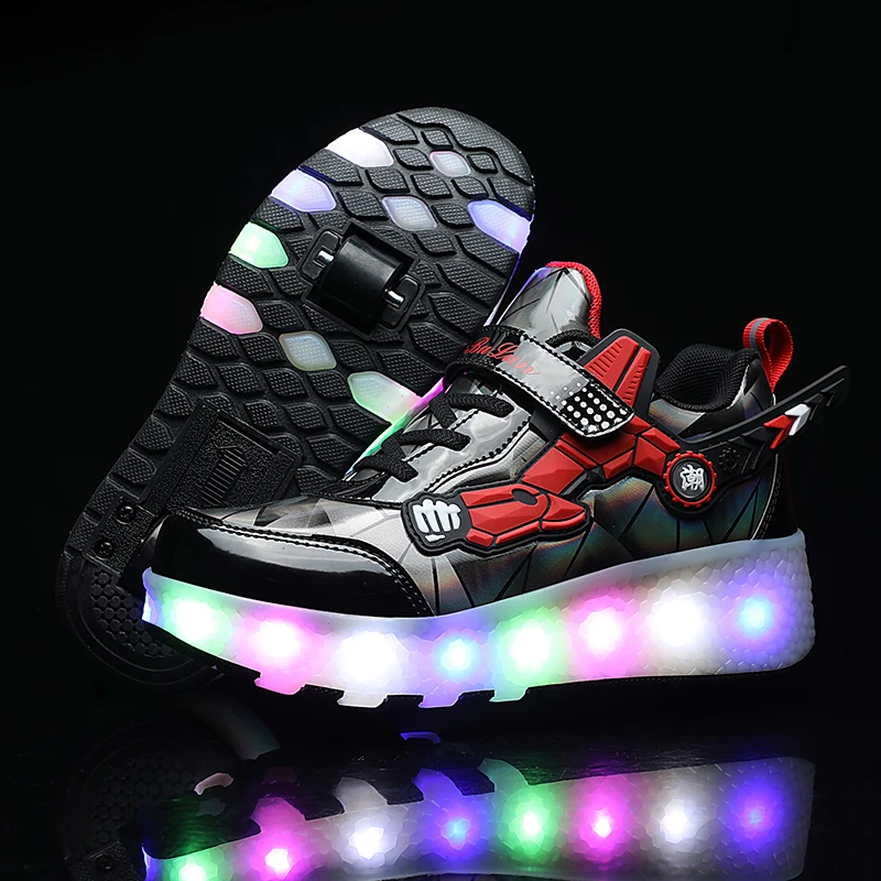 Rechargeable LED Light Shoes For Children Men And Women Adult Roller Skates Walking Over Ice Lightweight Storm Shoes Size 27-43#