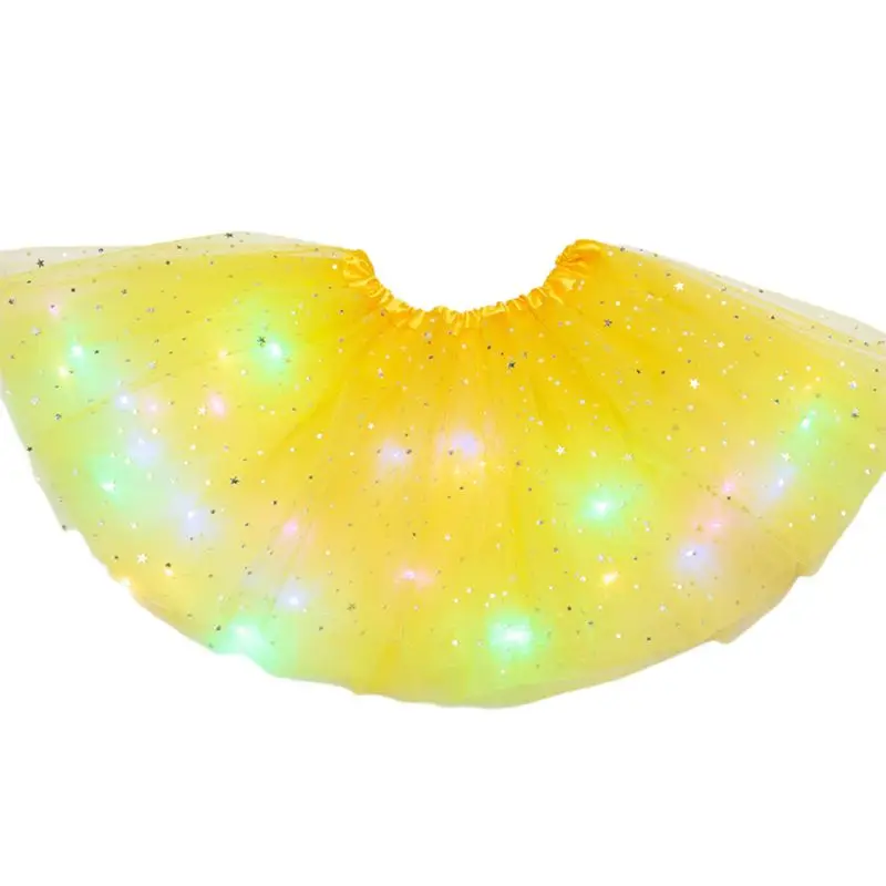 

Kids Girls Glitter Star Sequins Ballet Dance Tutu Skirt LED Light Up Neon Colorful Layered Tulle Short Dress Party Stage P15C