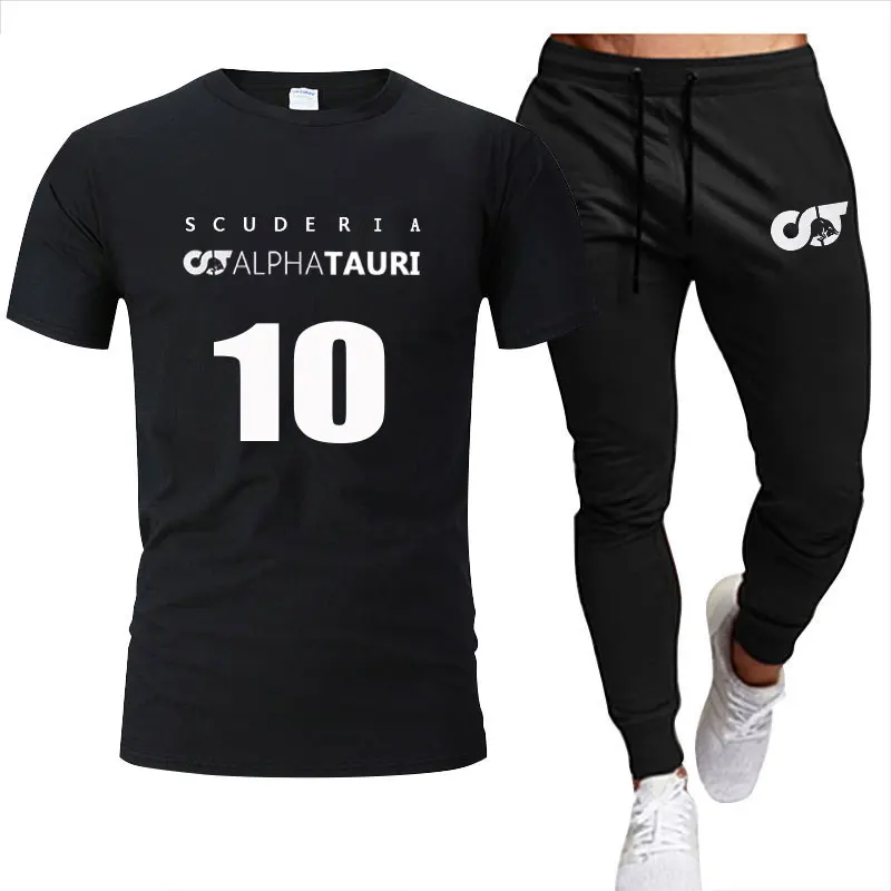 

2021Summer F1 Alpha Tauri driver Pierre Gasly 10 Car fan Clothing Fashion Short Sleeve Cotton Oversized Men T-shirt+Trousers Set