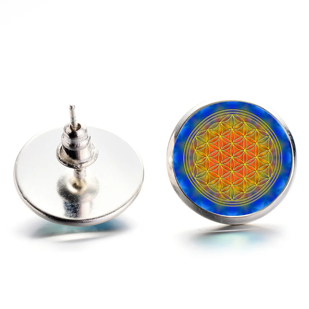 Серьги гвоздики в виде цветка жизни классические с священными геометрическими