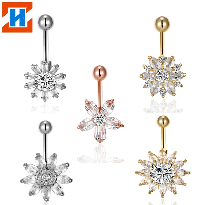 

1PC New Surgical Steel Hoop Crystal Navel Ring Perforation Ombligo Nombril Hanging Flower Navel Piercing Sexy Body Jewelry