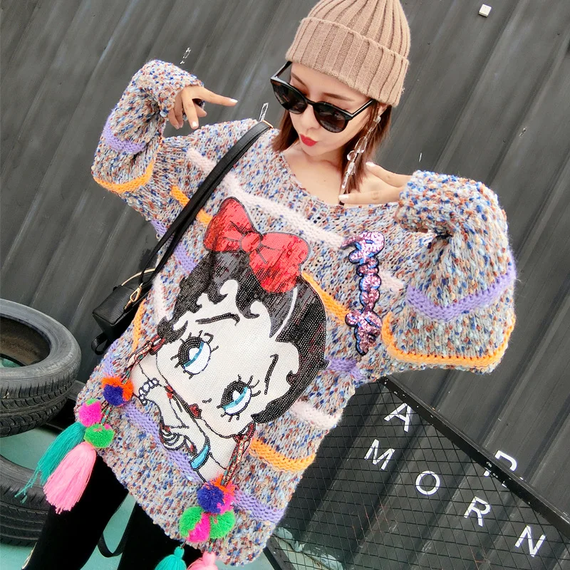 Женский трикотажный пуловер с V образным вырезом и длинным рукавом|Женские