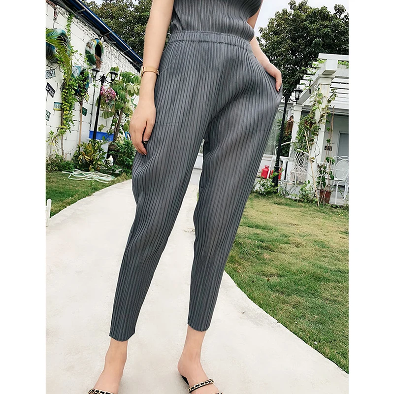 

2021 Office Ladies Casual Pants Fashion Loose Pure Color Casual Pleated Women Korean Pants Pleated Pants Long Pants Loose Pants