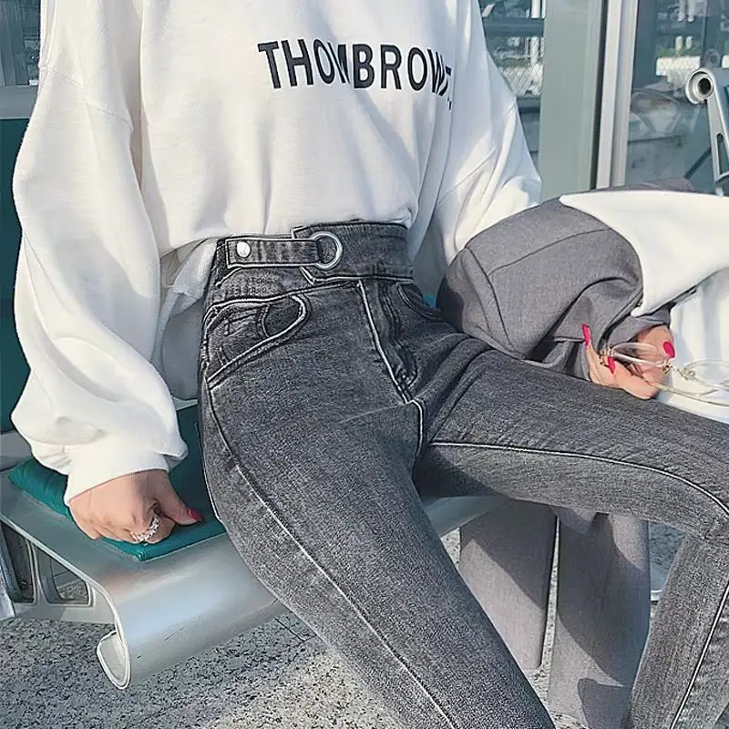 

Уличная мода, узкие джинсы, женские винтажные узкие джинсы до щиколотки, джинсы-карандаш с цепочкой на талии, джинсовые брюки-бойфренды 2020