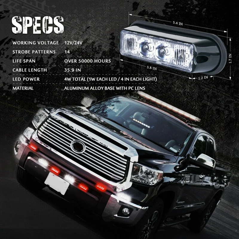 

2Pcs Amber Grille Side Marker Strobe Light Flash Emergency Warning Yellow