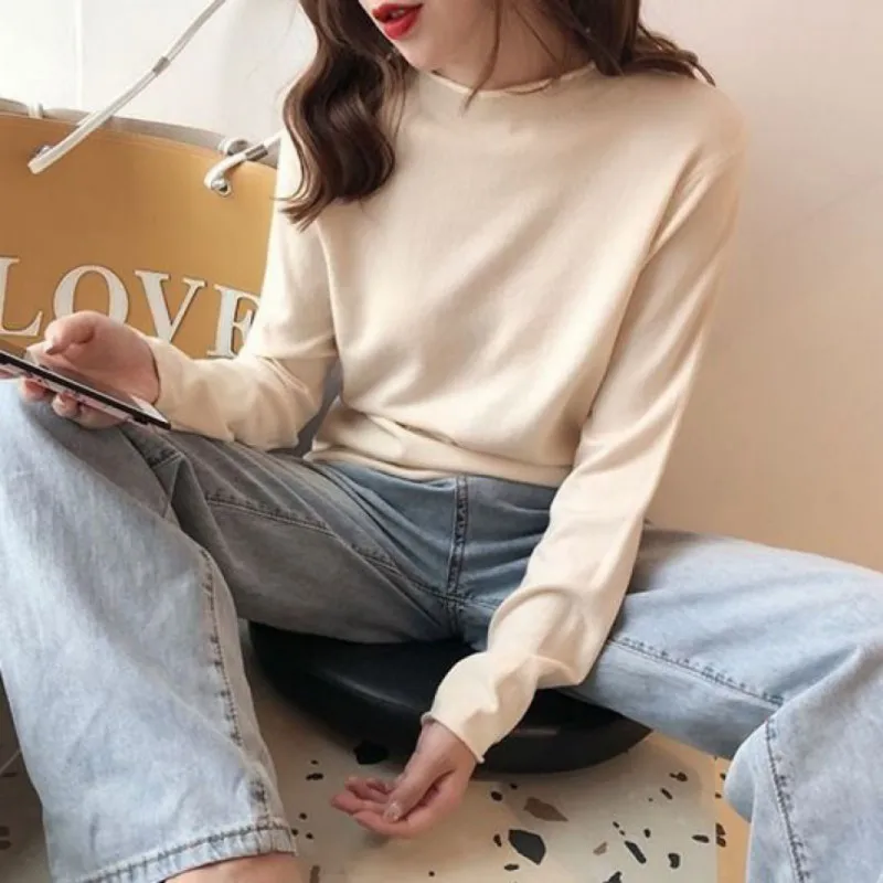 

2020 Women Vintage Autumn Turtleneck Solid Slim Bottom Sweaters Casual Long Sleeve Pullovers Female Shirt Tops