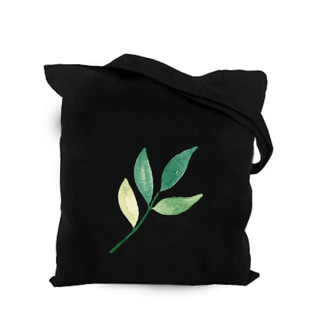 cotton canvas bag 08 Зеленый лист растений черный хлопковый холст сумка Заказная эко девушка сумка на заказ хозяйственные сумки с логотипом для мужчин или женщин - Цвет: cotton canvas bag 08