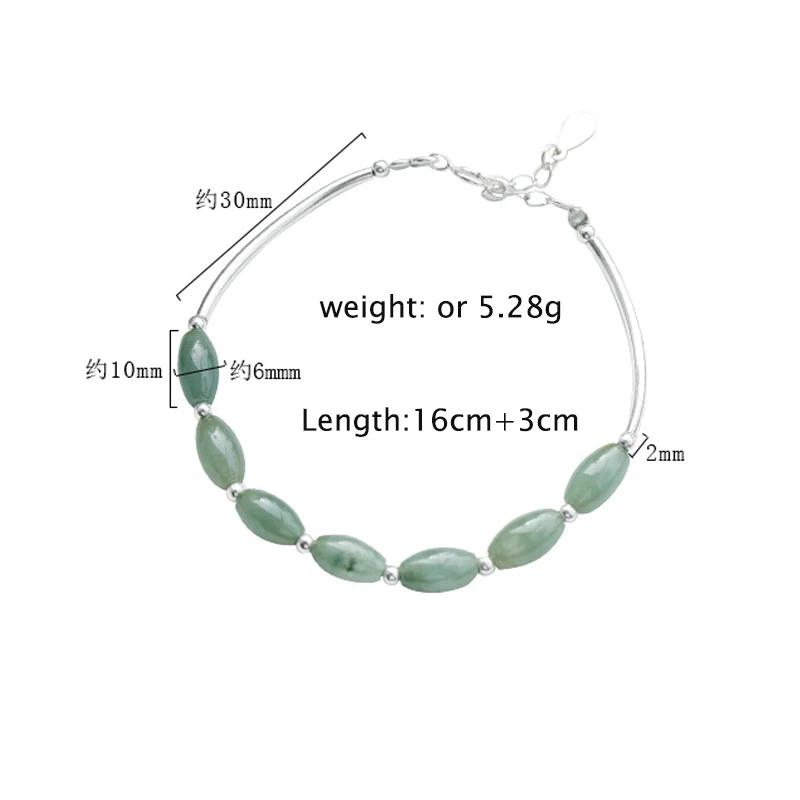 

Fashion 925 Sterling Silver Green Oval Bead Bracelet Bangle Elegant Women Fashion Christmas Party Jewelry