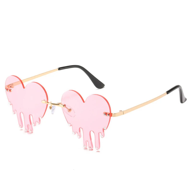 

YZ Fashion Unique Love Heart Tear Shape Sunglasses Women Colorful Rimless Eyewear Vintage Tear Point Drill Female Sun Glasses