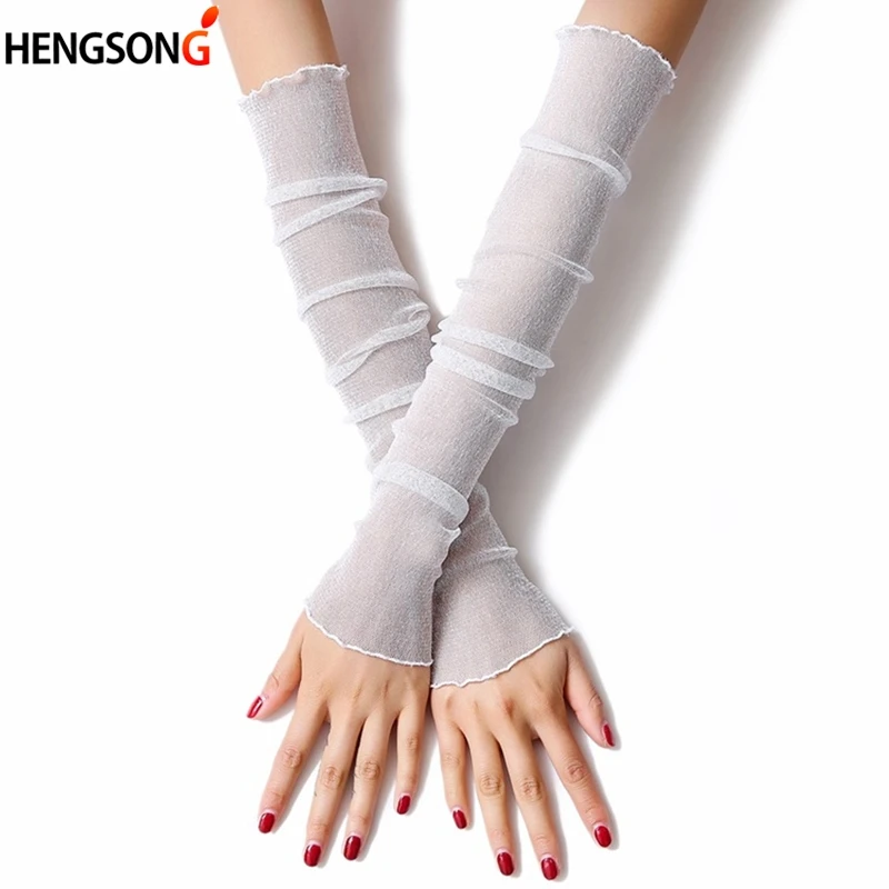 

summer new Thin mesh resistant thin sleeved girls gloves Ice silk gloves sleeve driving sun protection women long arm glove