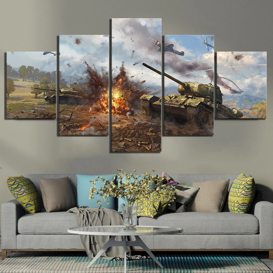 5 шт. картины на холсте с изображением летательного аппарата и танка|Рисование