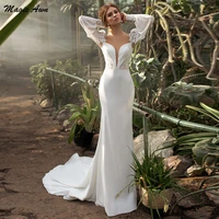 magic awn full sleeves mermaid wedding dresses boho lace appliques illusion beach chiffon princess bride dress abito da sposa