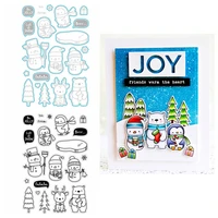 2pcslot winter friends stamp christmas snowman clear stamps set and coordinating metal dies for diy scrapbooking card craft