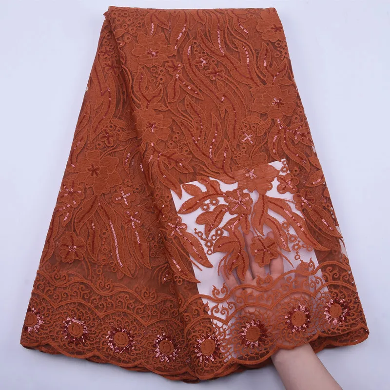 

2020 African Lace Fabric High Quality Sequins Ghana Lace Fabric African Milk Silk Lace Nigerian Tulle Lace For Party Dress