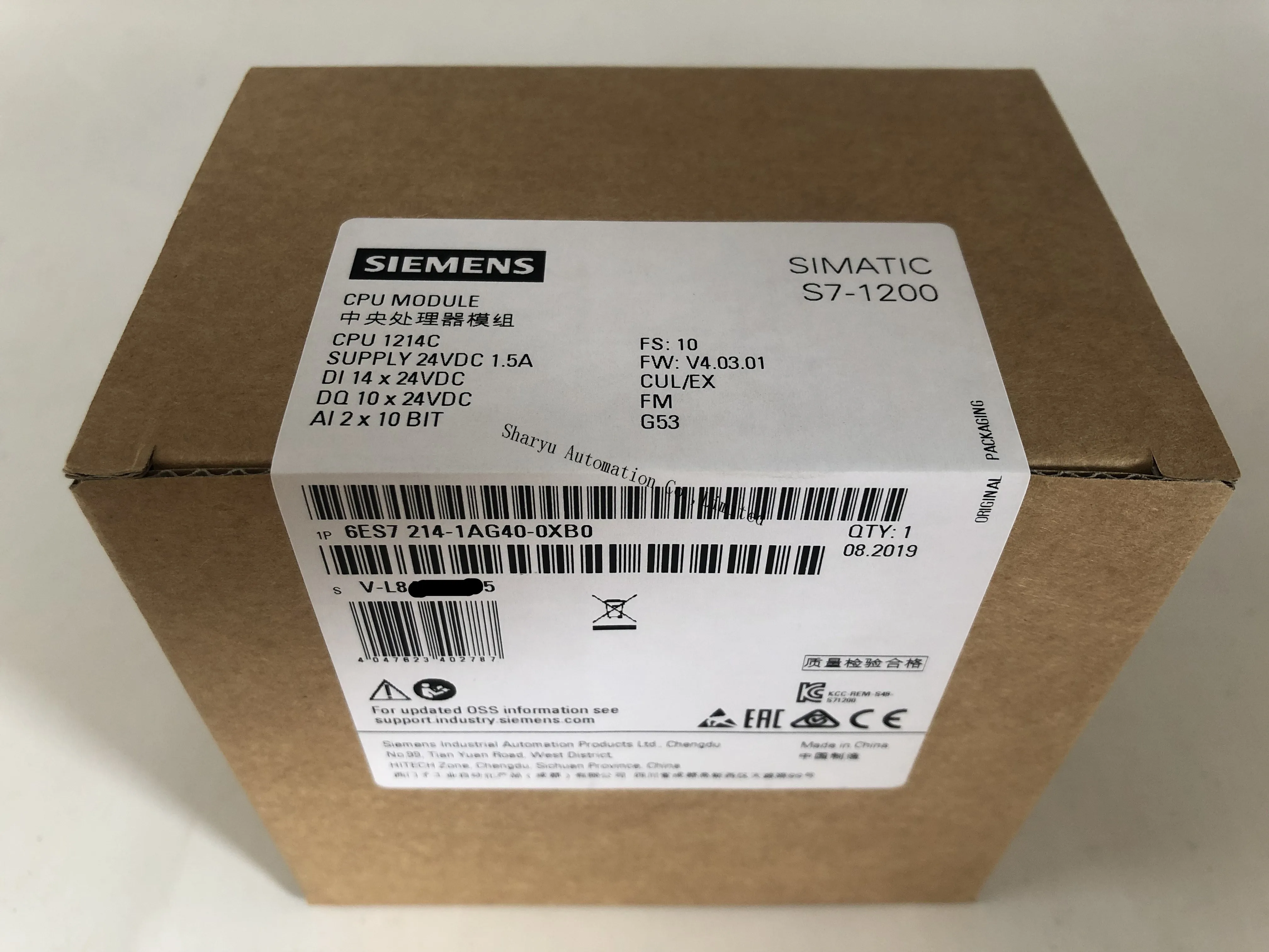Оригинальный SIMATIC CPU 1214C compact модуль 6ES7214-1AG40-0XB0 Sie 6es7214-1ag40-0xb0 Новый в коробке 1 год
