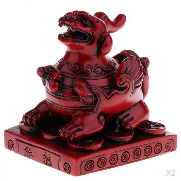 

2x Handemade Lucky Pi Xiu Pi Yao Statue Figurine Office Store Tabletop