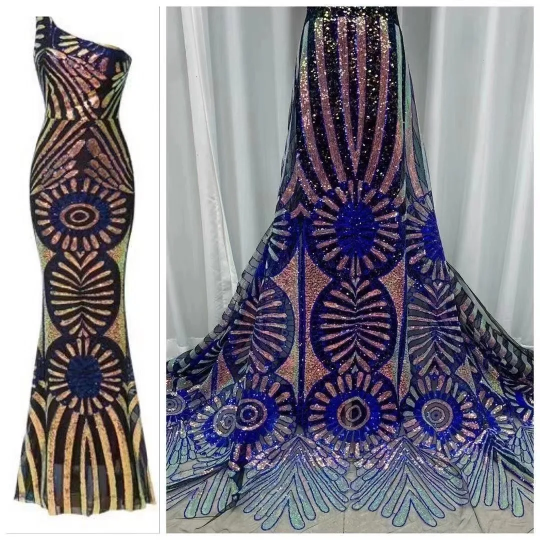 

top quality gradiant color French style lace fabric African mul ti color sequins embroidery tulle lace fabric for ladies dress