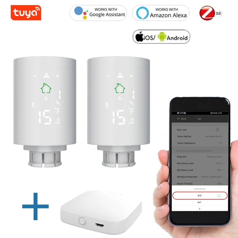 

Умный привод радиатора Tuya ZigBee3.0, программируемый термостатический клапан радиатора, регулятор температуры, Настройка 2MQTT с Alexa