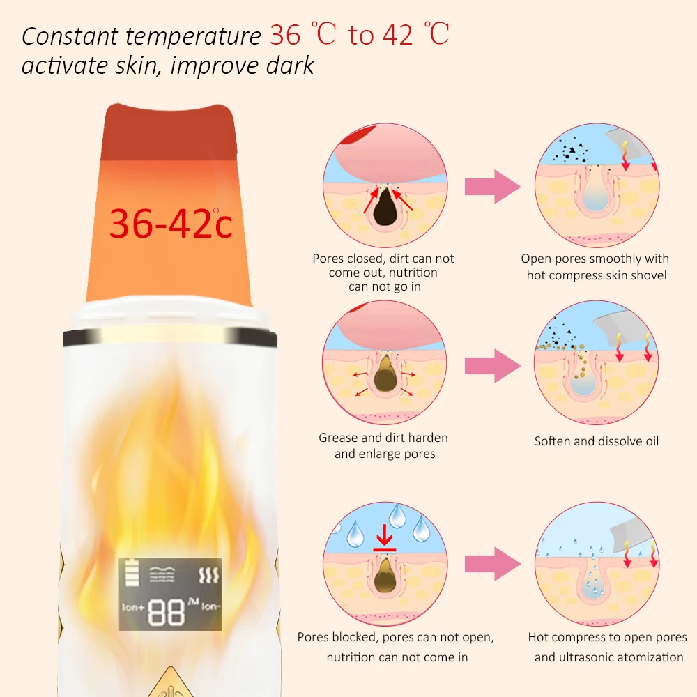 

Ultrasonic Skin Scrubber Deep Face Cleaning Machine Peeling Shovel Facial Pore Cleaner Skin Scrubber Face Lift Machine Exporter